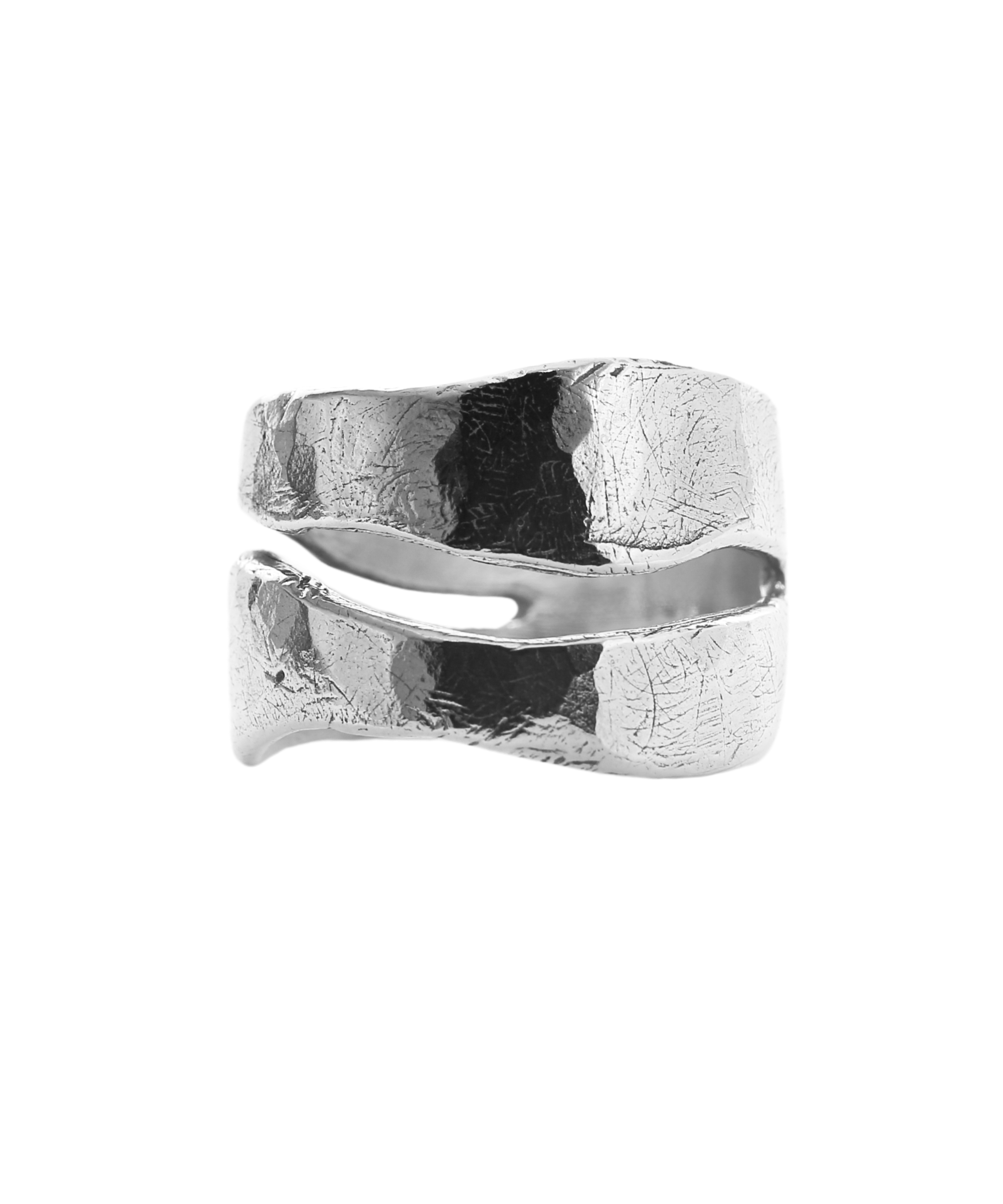 TWO RIVERS Wide Band Ring in recycled sterling silver, hand-carved