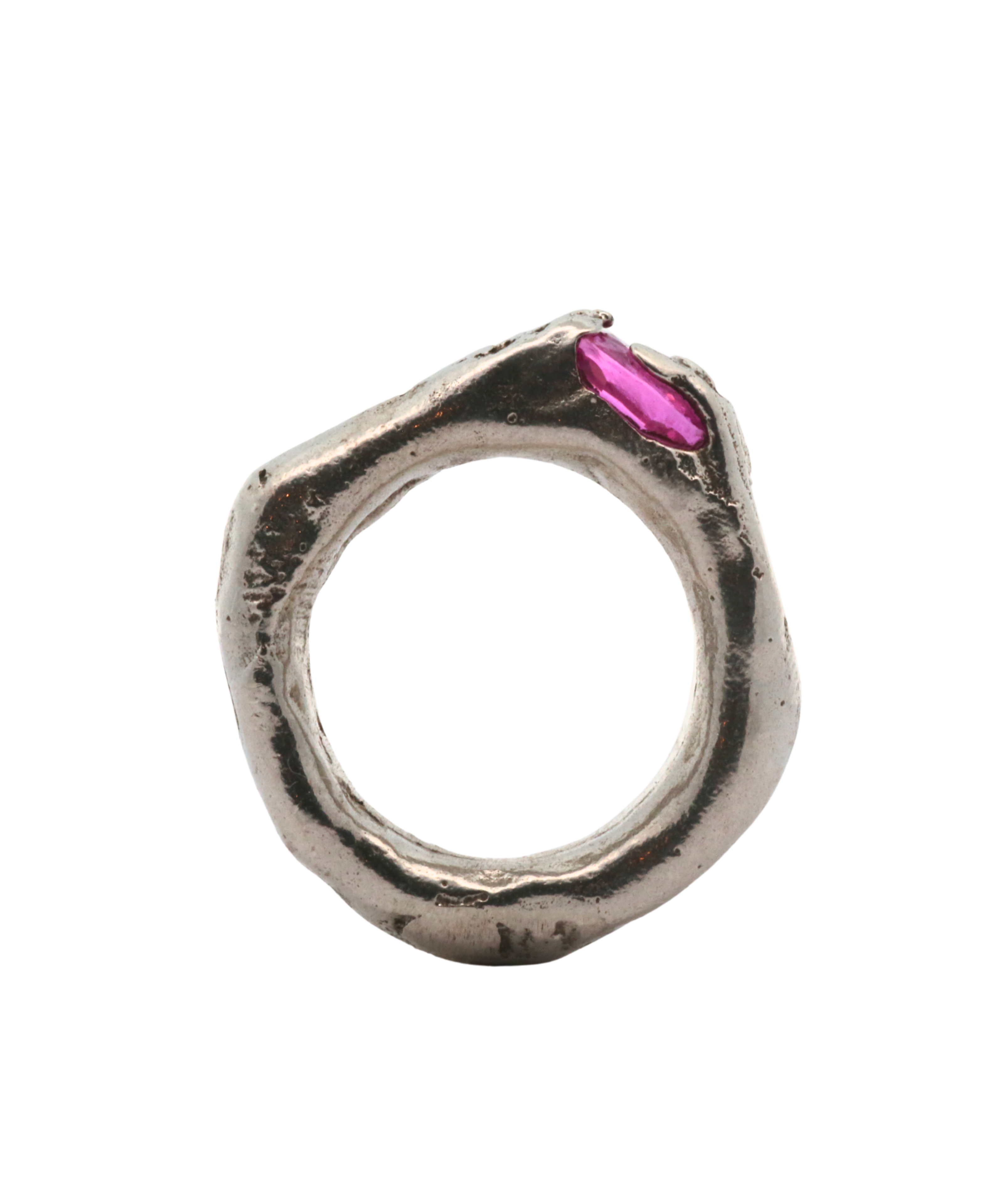 WILDER Ring in recycled sterling silver with raw diamond and sapphire, sand cast