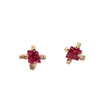 X Stud Earrings - Gold + Pink Spinel